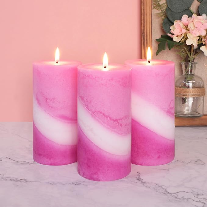 Crystal Club Rose Scented Pillar Candles 3x6 Inch, 70+ Hours Long Burning Pink Pillar Candle, Smokeless 100% Cotton Wick Handmade Scented Pillar Candles for Home Decor Wedding Aromatherapy