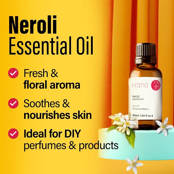 H'ana Neroli Oil - 1.02 Fl Oz Neroli Essential Oil for Hair, Skin, Diffuser, Aromatherapy & DIY