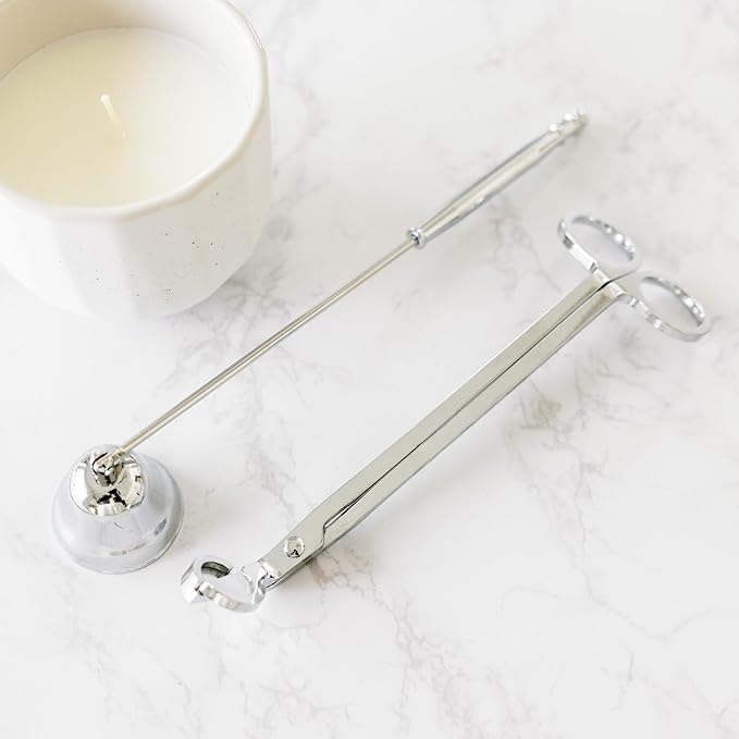Airy Abode Candle Snuffer and Wick Trimmer Set, Bell Snuffer Gift Box, Stainless Steel Candle Care Accessory for Home Decor, Silver