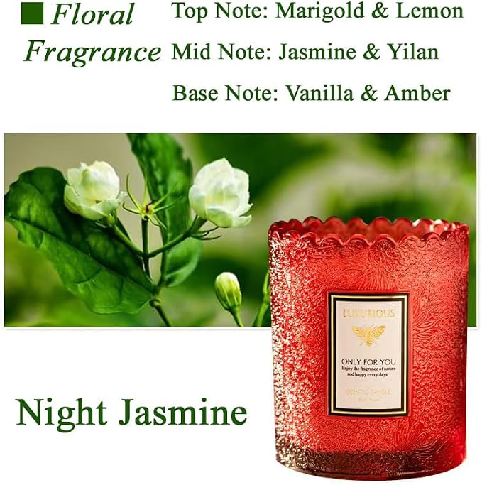 Jasmine Scented Candle, Candles for Home Scented, Luxury Jar Candle for Women, Candles Gifts for Women, Natural Soy Wax, 7 oz 40 Hours