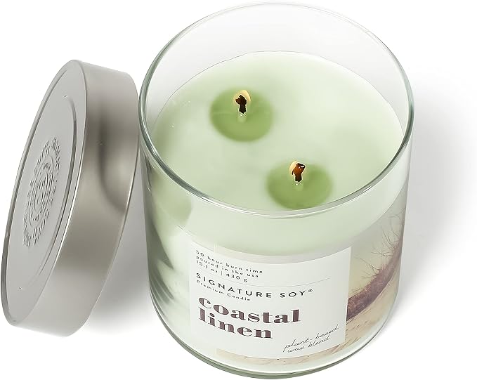 Signature Soy Lidded Coastal Linen Scented Candle, Large Jar