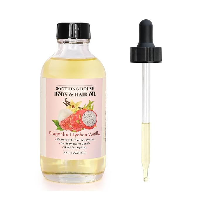 Dragonfruit Lychee Vanilla Body Oil – Hydrating & Nourishing Oil for Skin, Hair & Cuticles – Lightweight, Fast-Absorbing, Long-Lasting Fruity Floral Scent, 4 fl oz