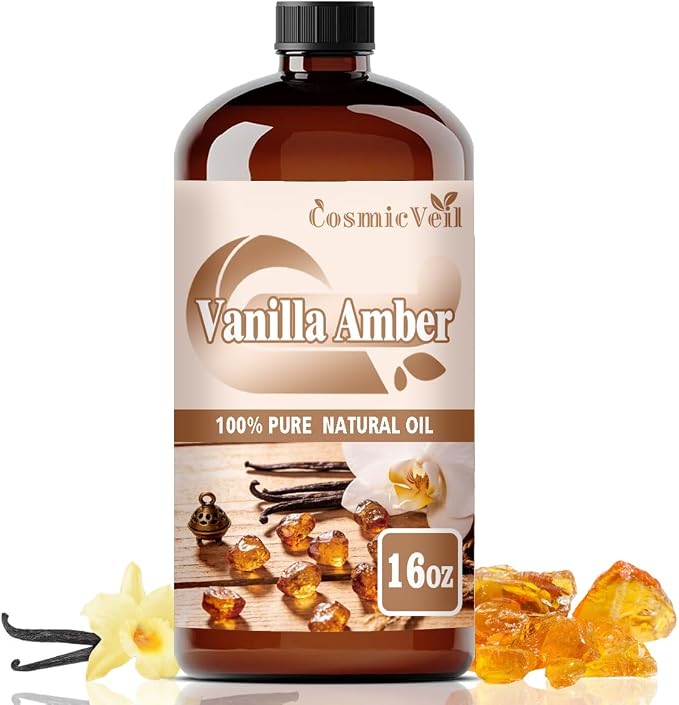 Vanilla Amber Essential Oil for Aroma Diffuser,Humidifier,Home Fragrance,Cleaning,Body Care,Massage,Yoga,DIY Candle,DIY Soap CosmicVeil（Vanilla Amber，16 Fl Oz (Pack of 1)）