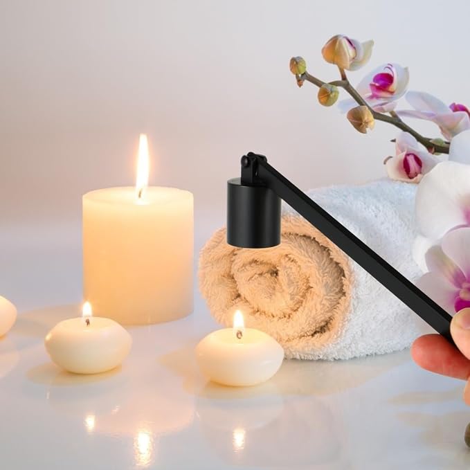 Candle Snuffer Extinguisher with Long Handle 6.69inch Stainless Steel Wick Flame Snuffer for Putting Out Wick Flame Safely, Black Candle Accessories