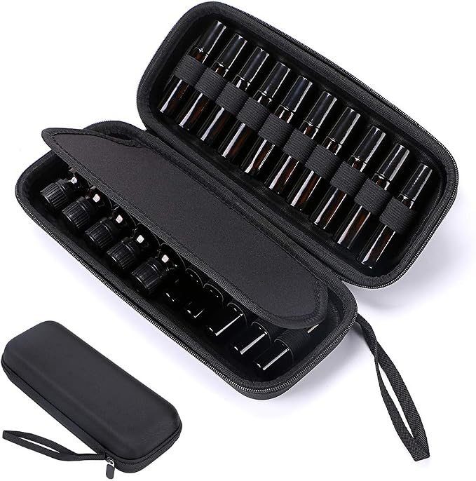 Hipiwe EVA Essential Oils Carrying Case Organizer for 20 Bottles 5ml 10ml Standard and Rollers Bottles Portable Hard Shell Essential Oils Travel Bag Holder for Essential Oils Bottle Storage (Black)