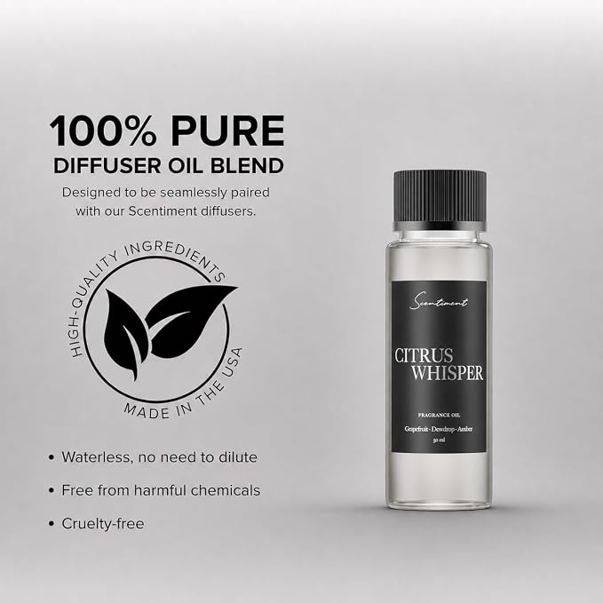 Scentiment Citrus Whisper Diffuser Oil - Premium Hotel Scent with Notes of Grapefruit, Dewdrop & Warm Amber Home Scent, Hotel Fragrance Oil Diffuser Refill - 1.69 fl oz (50 mL)