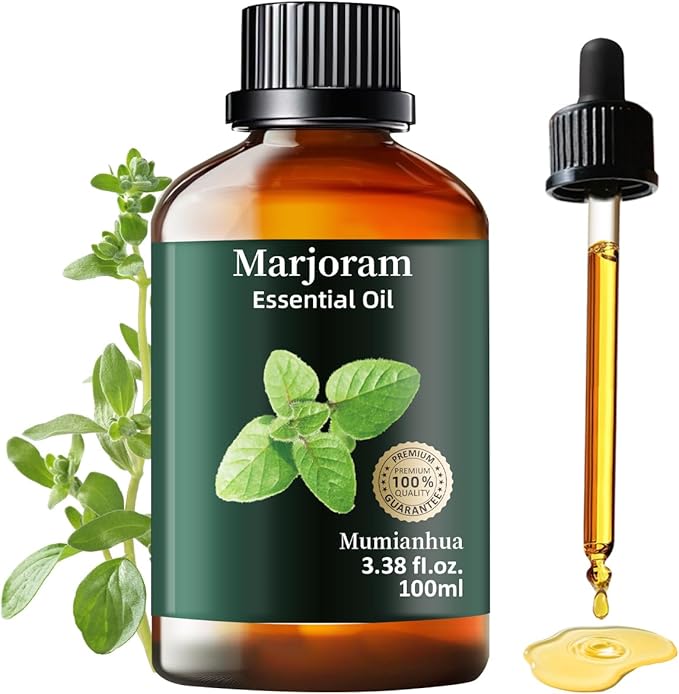 Marjoram Essential Oil, Pure Mumianhua Natural Herbaceous Oil for Bedroom Tranquility & Outdoor Protective Barrier, Aromatherapy for Evening Wind‑Down, Diffuser, Massage, Skin Care – 3.38 Fl Oz
