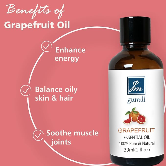 GM Gumili Grapefruit Essential Oil 1 Oz - 100% Pure Grapefruit Oil for Skin, Hair, Diffuser & Cleaning, Natural Citrus Aroma