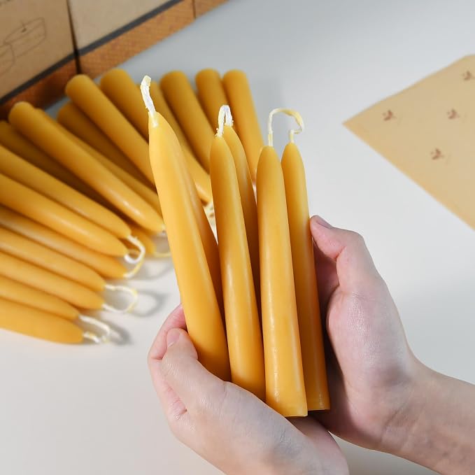 DEYBBY 6 inch Short Natural Beeswax Candles Set of 36, Smokeless Dripless Pure Organic Beeswax Taper Candles for Dinner Decoration Ritual Emergency