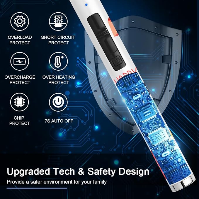 SUPRUS Candle Arc USB Type C Lighter Electric Lighter with Upgraded LED Battery Display Safety Switch Rechargeable Flameless Plasma Windproof Portable for Mother‘s Day (White)