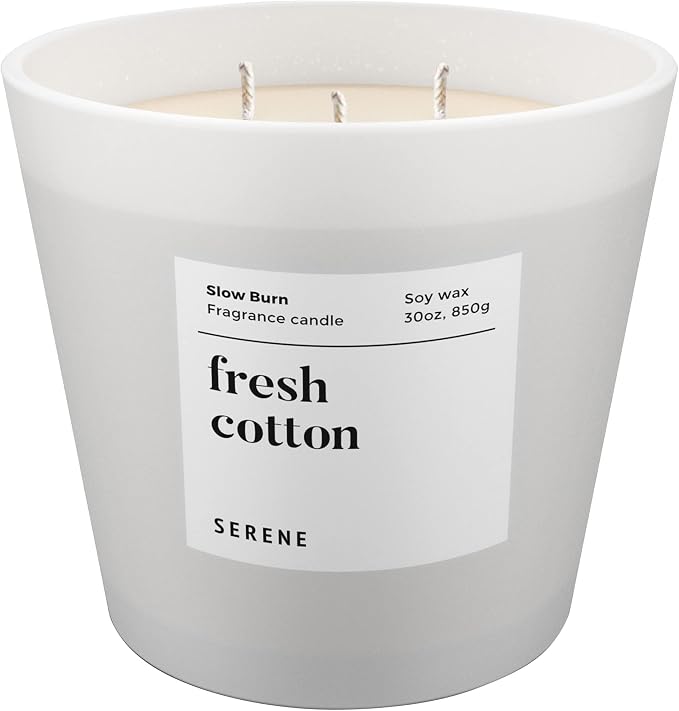 Hidden Label Fresh Cotton Scented Candle, Non Toxic 30oz Large 3-Wick Soy Wax Candle, Up to 120 Hours Long Burning, Clean Cotton Home Fragrance for Bedroom, Relaxation & Housewarming Gift