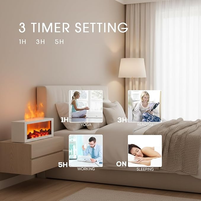 Essential Oil Diffuser,Fireplace Diffusers with 3 Aromatherapy Oils Set,300ml Color Flame Aroma Diffuser with Remote Control,Small Humidifier for Home Room Decor Gift for Women (White)