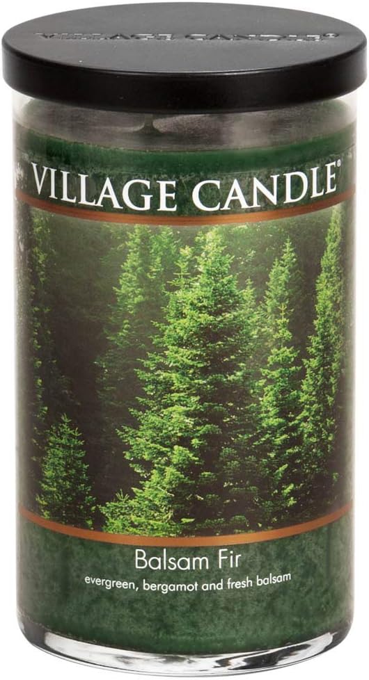 Village Candle Balsam Fir Large Tumbler Glass Jar, Scented Candle, Notes of Evergreen, Bergamot, and Fresh Balsam, 19 oz.
