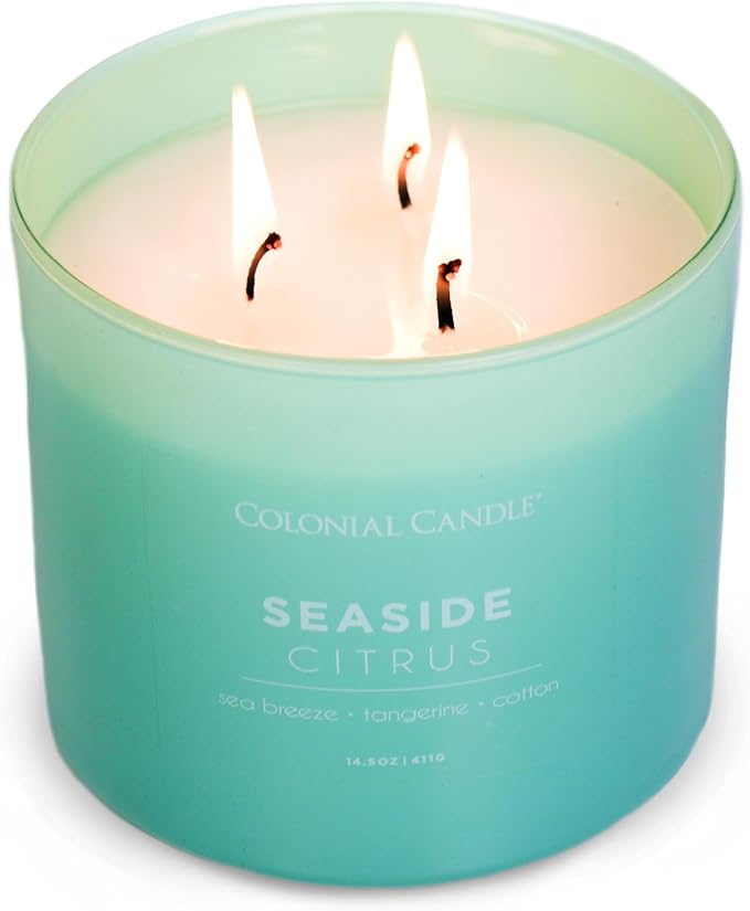 Colonial Candle Seaside Citrus Scented Jar Candle, Pop of Color Collection, 3 Wick, 14.5 oz - Up to 60 Hours Burn