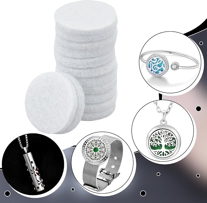 WADORN 100Pcs 20mm Round Aromatherapy Diffuser Refill Pad, Essential Oil Diffuser Replacement Refill Pads Microfiber Absorbing Circle Essential Pads for Diffuser Necklace Vent Clip Home Car