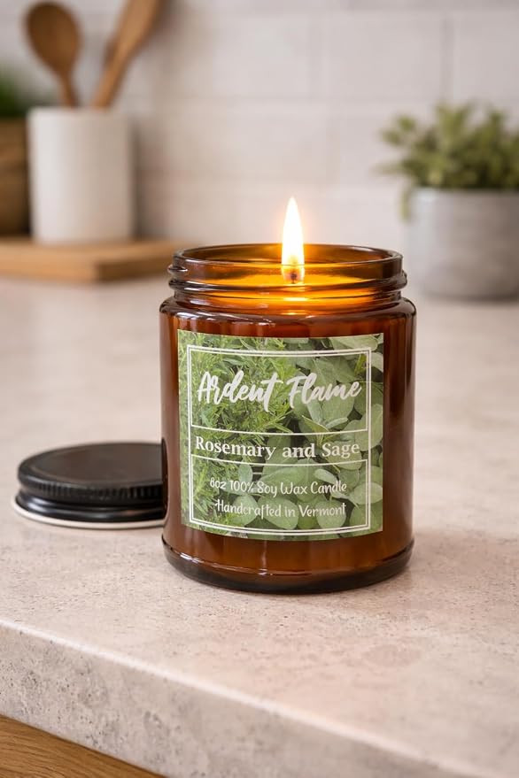 Candles | Rosemary and Sage | 100% Natural Soy Wax Candle for Home Decor | Highly Scented | Premium Fragrance | Handmade in Vermont, USA | 8 oz | Long Lasting | Gift for Women and Men