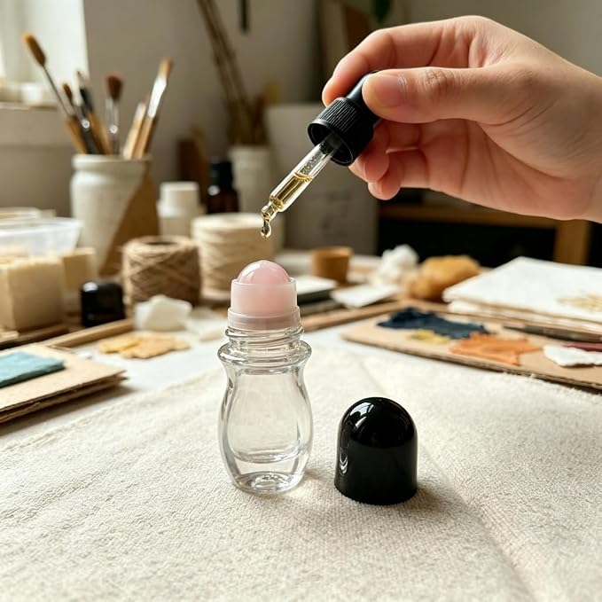 2 Pcs 50ml Glass Roll On Bottles with Jade Roller Balls Leak-Resistant Design for Essential Oils, Perfume & DIY Deodorant Refillable, Includes Funnel & Opener ( Oval) (50ML Pink transparent bottle)