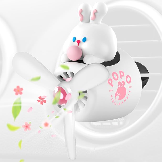 White Rabbit Pilot Car Air Freshener Vent Clip – Airplane Car Freshener | Easy Clip-On, ABS+PP | Rotating Propeller for Eliminating Odors, Long-Lasting Fragrance & Fun Addition to Your Vehicle