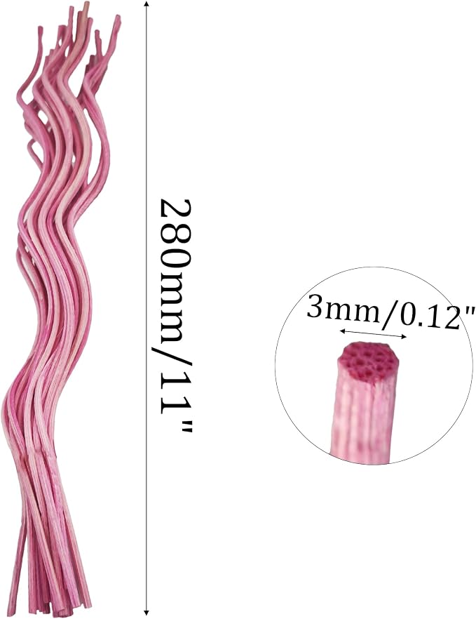 20PCS 11 inch Wavy Reed Diffuser Sticks, Rattan Fragrance Refill Sticks for Home and Office Aromatherapy (Pink)