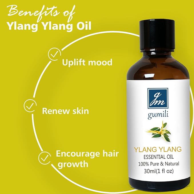 GM Gumili Ylang Ylang Essential Oil 1 Oz – 100% Pure & Natural Ylang Ylang Oil for Skin, Aromatherapy, Massage & Relaxation – 30ml