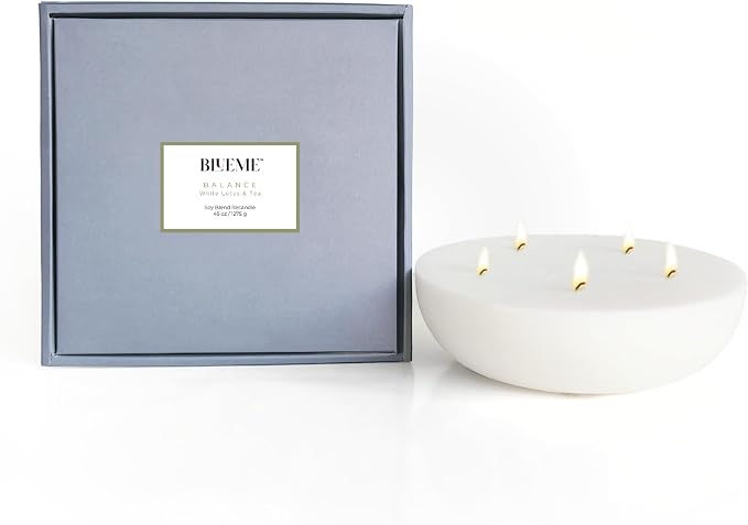 Blueme Balance Candle Refill | White Lotus & Tea | 5 Wick - Contains Essential Oil, Sustainable, Hand Finished, Hand Poured, Luxury Refill, Natural Cotton Wick, Soy-Wax Blend | Giant 45 oz
