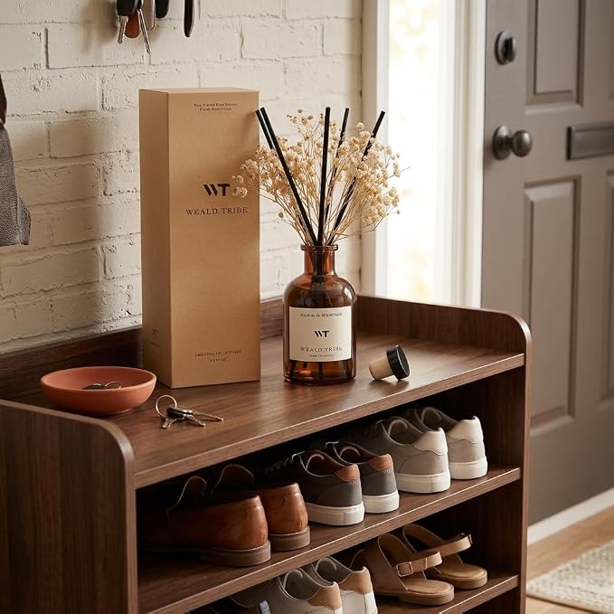 WEALD TRIBE Reed Diffuser Set for Bathroom Air Fresheners, Oil Diffuser Sticks | Fresh Linen Scent 4.0 fl oz Home Fragrance with Sticks Defusers | House Bedroom Office Shelf Decor