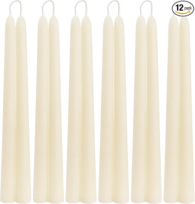 DEYBBY 10 inch Natural White Beeswax Taper Candles Set of 12, Smokeless Dripless Pure Organic Beeswax Candles Bulk for Anniversary Wedding Dinner Home Decor Emergency Housewarming Gift, 8-9Hrs Burn