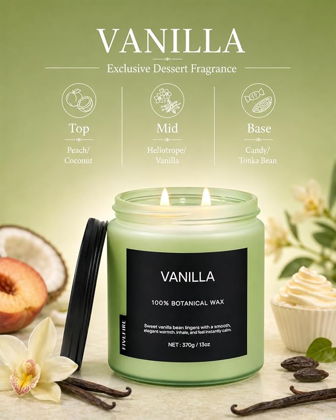 Vanilla Scented Candle, 13oz Soy Wax Candle, 70–80 Hour Burn Time, Warm & Sweet Home Fragrance, Cozy Candle for Relaxation, Gift for Women Men, Bedroom & Self Care Use