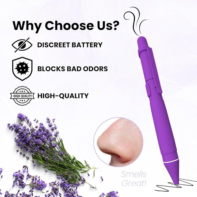 Aromatherapy Writing Pen Battery with Real Ink Tip and Hidden Diffuser Port, Soft Touch Ballpoint for Note Taking, Signature, and On-The-Go Relaxation, Rechargeable Wellness Gift for Office (Purple)