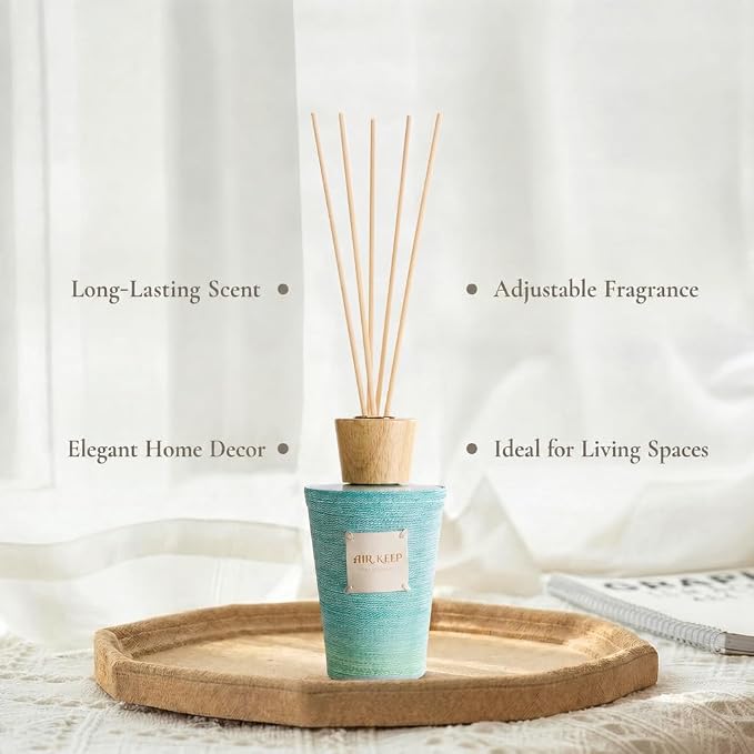 Airkeep Reed Diffuser Set, Ocean Breeze 5.1 fl oz (150 ml), Long Lasting Home Fragrance with Reed Diffuser Sticks, Decorative Room Diffuser for Bathroom, Bedroom, Living Room & Office