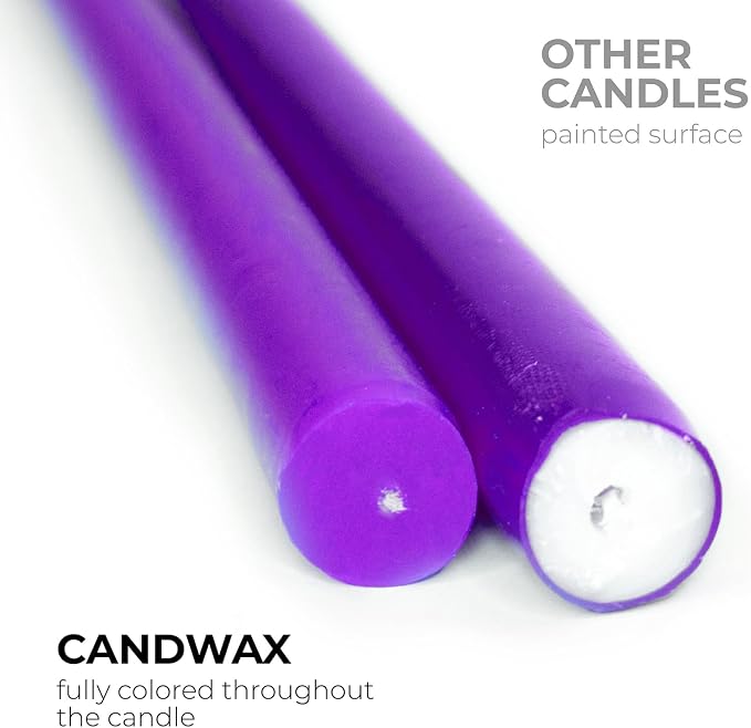 CANDWAX Purple 8 inch Taper Candles Pack of 4 - Unscented Smokeless Dripless Long Burning Tapered Candlesticks - Perfect as Christmas Candle Sticks for Home Decor - Purple Taper Candles