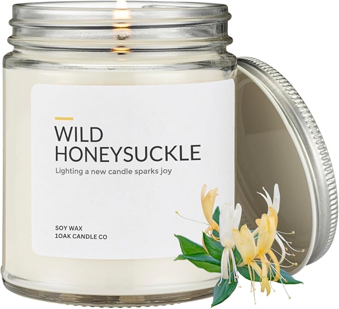 1OAK Honeysuckle Candle - Soy Wax Scented Candles (Wild Honeysuckle) - Soy Candles for Home Scented - Long Burning Premium - Hand-Poured (7oz.)