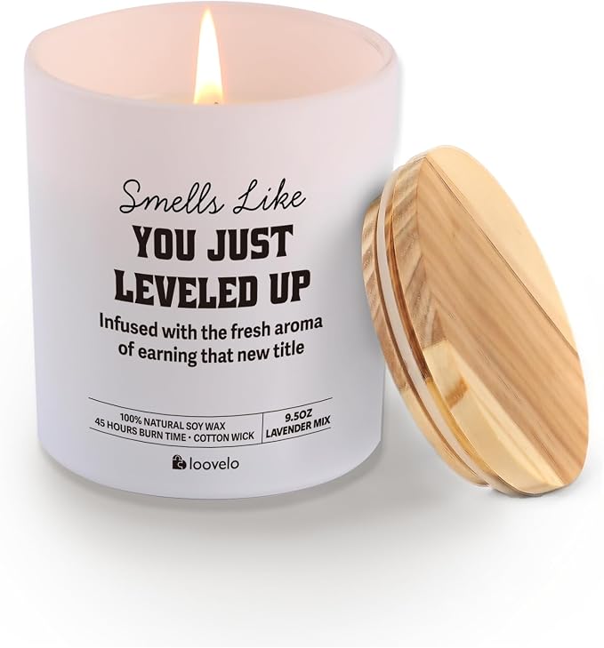 Smells Like You Just Leveled Up Congratulations Gifts On New Job Promotion Gifts for Coworkers Friends Scented Candle Home Office Jar Candle Sage Floral Lavender Scent Soy Wax 9.5 oz