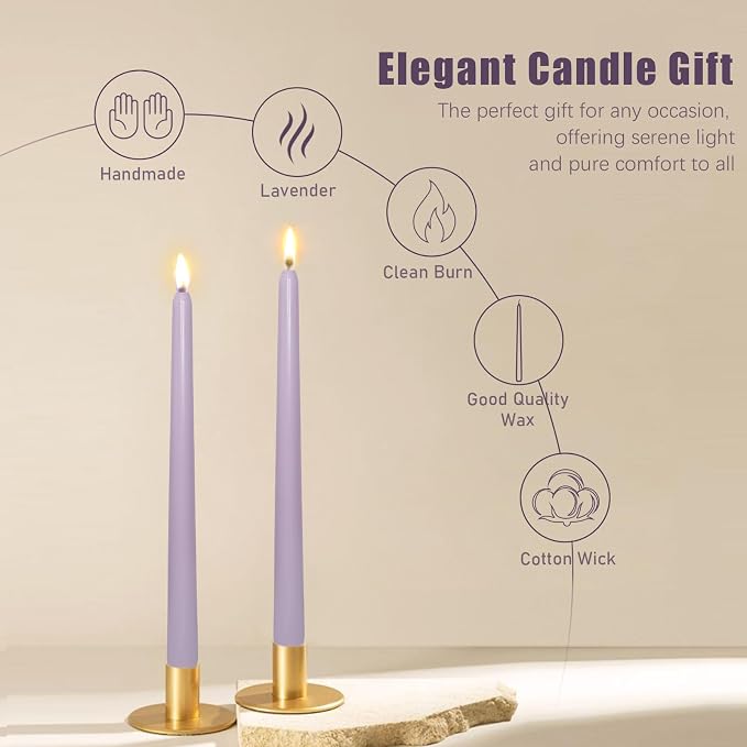 Candlesticks Long Taper Candle,Lavender Scented 10 Inches Purple Candle Sticks Smokeless Tapered Candles for Home Décor Holiday Gifts