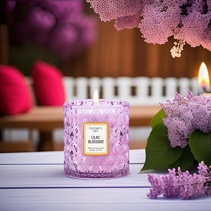 Lilac Blossoms Scented Candle, Highly Floral Fragranced Candle, Natural Soy Wax Candle Gift, Candles Gifts for Women, 55 Hours Long Burning, Home Decorative, 8.1 oz
