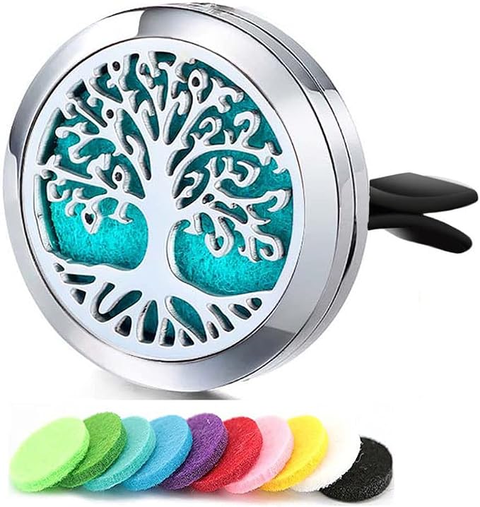 Car Aromatherapy Essential Oil Diffuser Locket Tree of Life Pattern Stainless Steel Car Air Fresheners Vent Clips Decorative