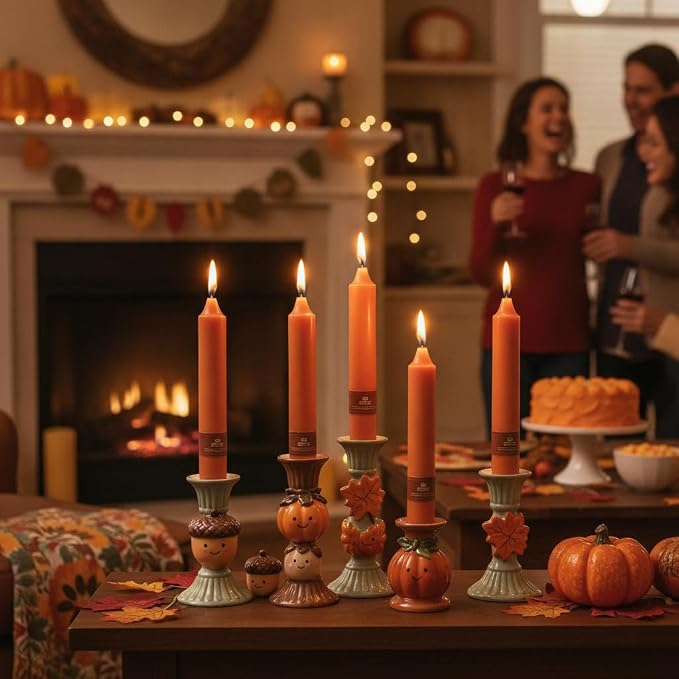 Earth Tone Chunky Taper Candle 9 inch Tall Tapered Candle Pumpkin Unscented Smokeless Long-Lasting Burn Thick Tapered Candle for Fall Harvest Halloween Thanksgiving Dinners Parties and Home Décor