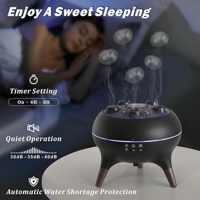 Essential Oil Diffuser 250ML Dancing Jellyfish Aromatherapy Diffuser Humidifier with 7 Colors LED Lights,Remote Control,Plug in for Bedroom,Office (Black)