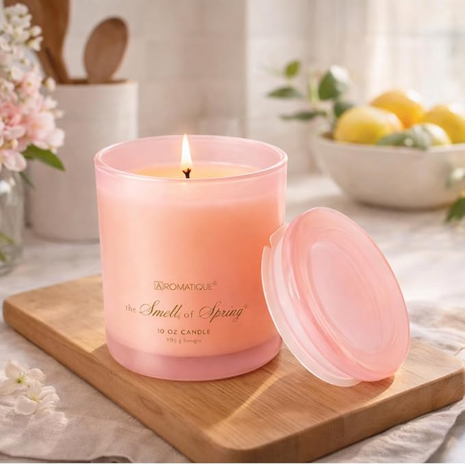 Aromatique The Smell of Spring Foundry Candle Luxury Pink Glass Floral Scented Candles Notes of Hyacinth, Jasmine, Rose, Lily of The Valley, Citrus Hand Poured Elegant Home Fragrance Decor Gifts 10oz
