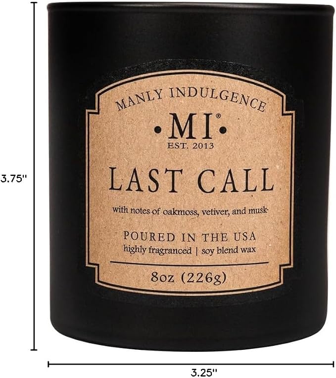 Manly Indulgence Last Call Scented Candles for Men, Premium Soy Blend Wax, 45H Burn, Candles for Home Scented, Gift-Ready Packaging - Made in The USA