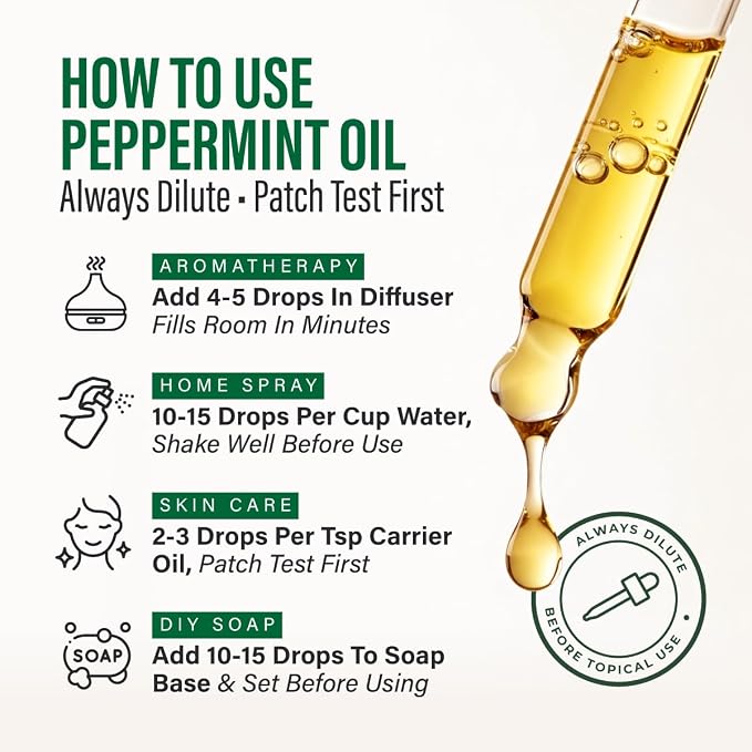 100% Pure Peppermint Oil - 4 Fl Oz Peppermint Essential Oil for Hair, Skin, Diffuser, Aromatherapy & DIY Soap Making Scent
