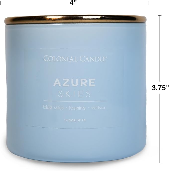 Colonial Candle Azure Skies Scented Jar Candle, Pop of Color Collection, 3 Wick, 14.5 oz - Up to 60 Hours Burn