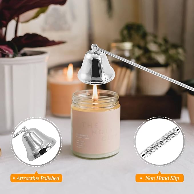 5Pcs Candle Accessory Set with Rechargeable Electric Lighter, Storage Tray, Wick Trimmer, Snuffer, Dipper - Stainless Steel Care Kit with Gift Package for Candle Lovers - Silver