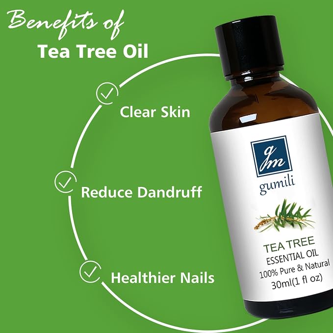 GM Gumili Tea Tree Oil for Skin, Hair, Nails, Face Body Wash, Foot Soak, Spray, 100% Pure Tea Tree Essential Oil - 30ml