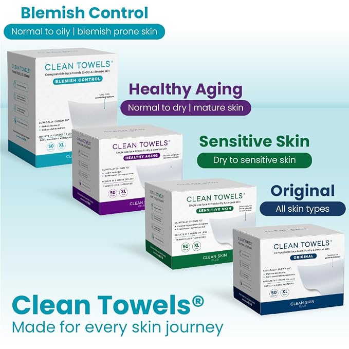 CLEAN SKIN CLUB Blemish Control Clean Towels® XL, Extra Exfoliation for Oily Skin, Disposable, Single-Use Face Towelette Dry Wipe - 1 Pack (50 Count)