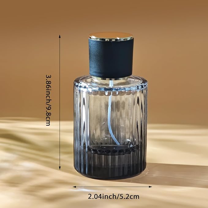 50ml/1.7 Oz Glass Spray Bottle Perfume Atomizer,Round Glass Perfume Travel Refillable Spray Bottle Empty with 3 Kinds of Dispenser (Black)