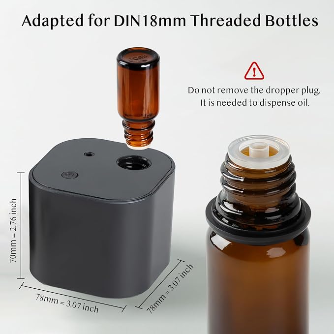 Waterless Essential Oil Diffuser, Portable Aroma Diffuser, Battery Operated, 3 Mist Modes, Aromatherapy Diffuser for Essential Oils, Cordless Scent Air Machine for Home, Office, Small Room, Black