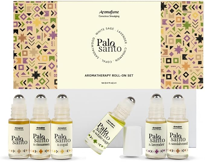 Palo Santo Essential Oil Roll-On Gift Set by Aromafume | 6 x 5ml /1.01 fl oz | Essential Oil Aromatherapy Rollers | Natural Roller Ball Perfume | Spiritual Meditation Accessories