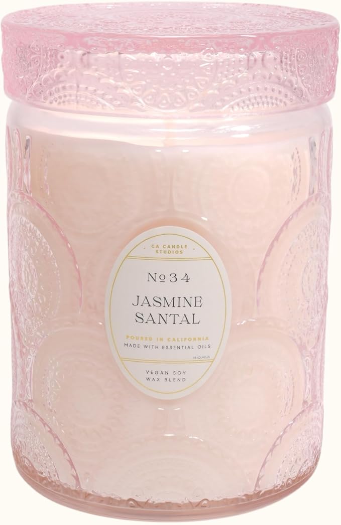 LEOBEN CO – Jasmine Santal Scented Candle – 18oz, Heirloom Collection Design – 80 hr Burn Time – Poured in California Using Vegan Soy Wax and Essential Oils – Made in Small Batches