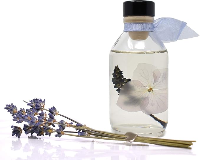 Lavender De Provence Reed Diffuser Set, Room Fragrance, Shelf Decor | French lavender, clary sage, and violet leaf profile, spa aroma, guest bathroom, decorative glass bottle, home scent